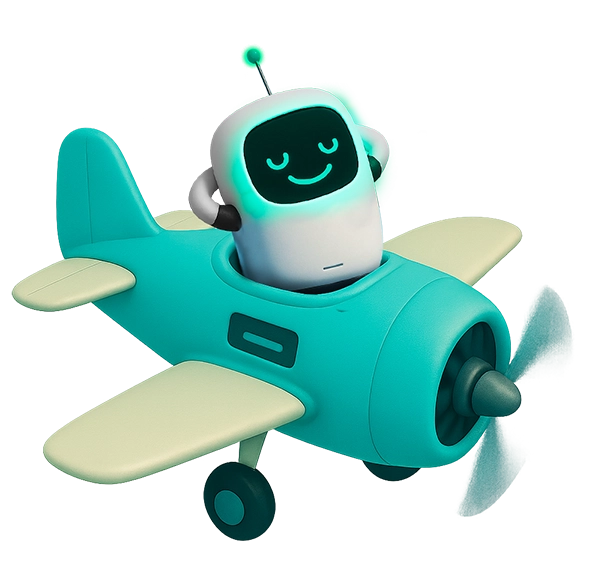 Immagine del robot Swebbot che guida un aereo in posizione rilassata con le mani dietro la testa
